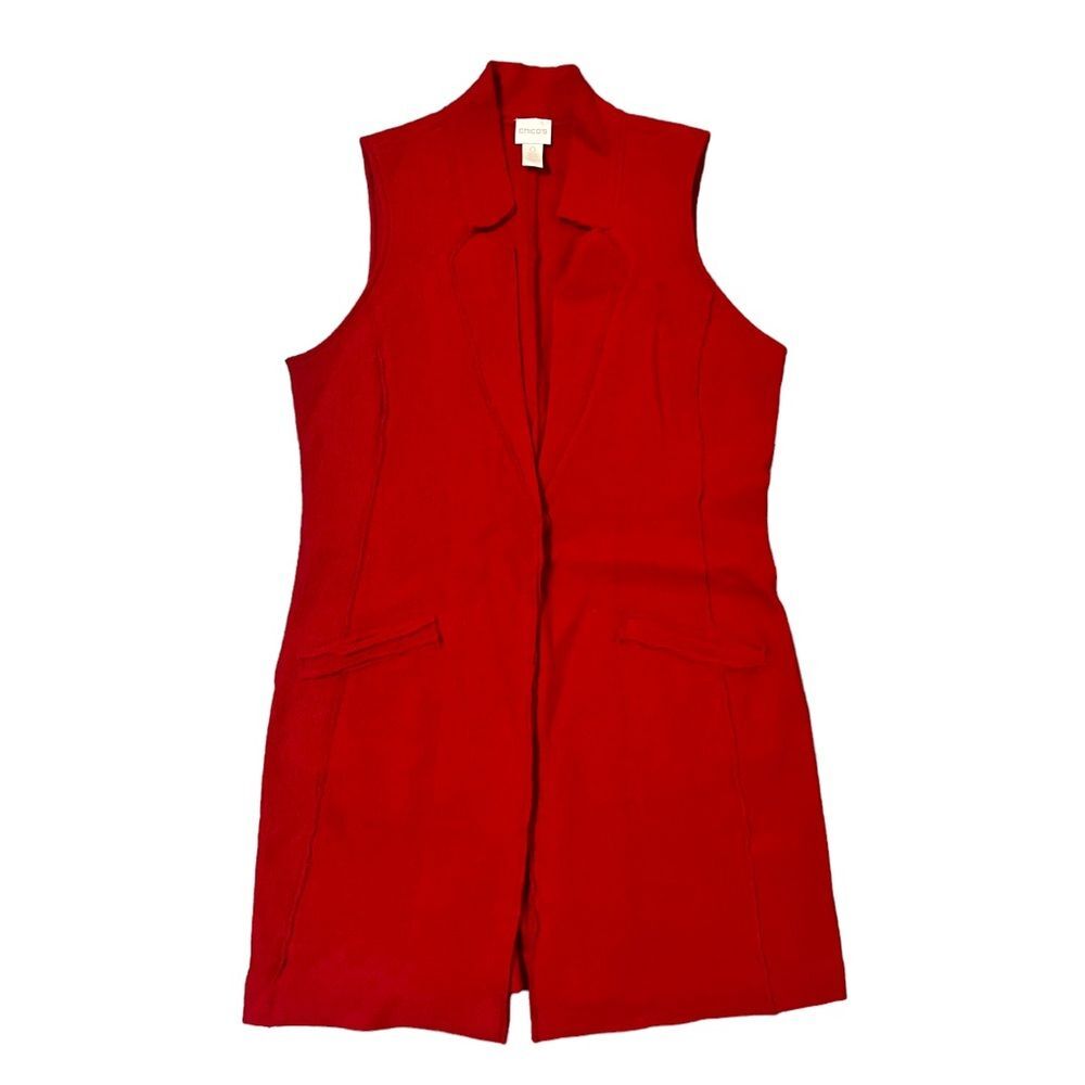 Chicos Long Wool Duster Vest Red Size 0 / Small